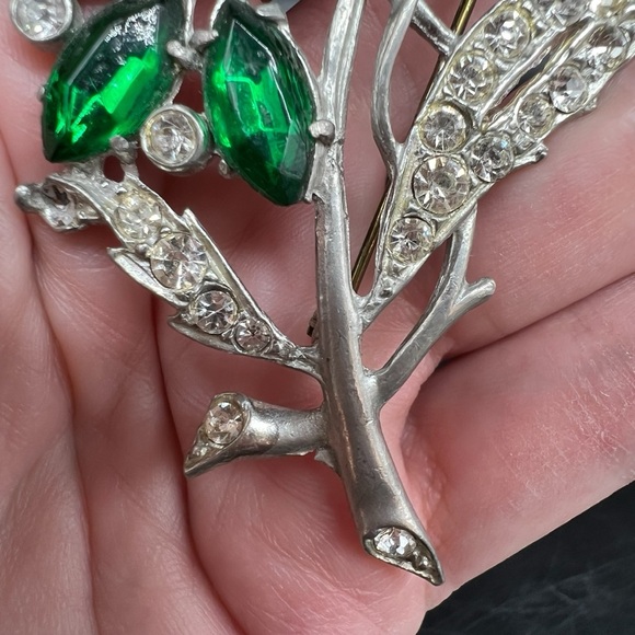 1930s Art Deco Czech Glass Pot Metal Flower Brooch Pin Foil Back Huge Nice Green - Picture 6 of 16